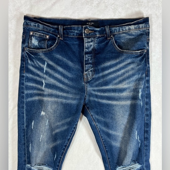 AMIRI Size 34W Dark Wash Distressed Jeans Designer Authentic Denim EUC - Picture 6 of 14